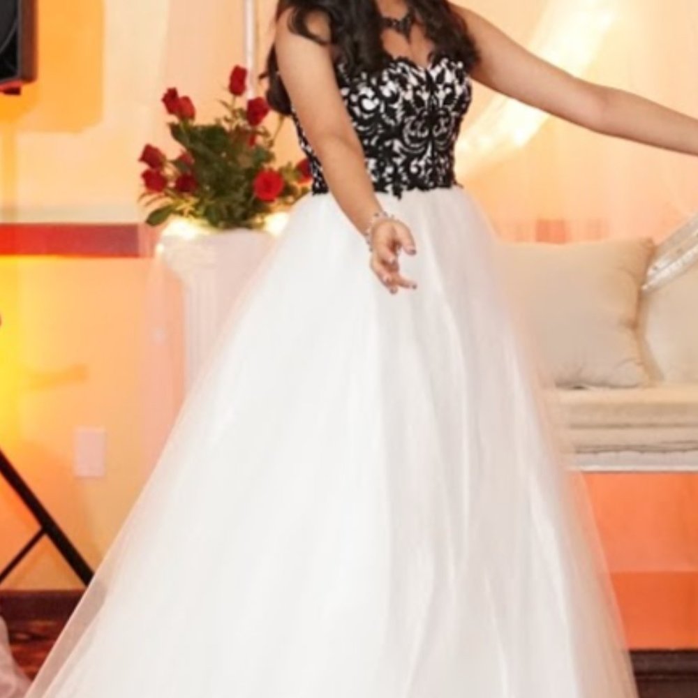 Strapless Black and White Ball Gown Dress